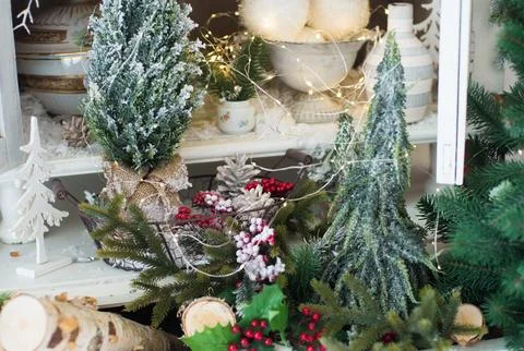 Studio Christmas decorations, close-up Stock Photos