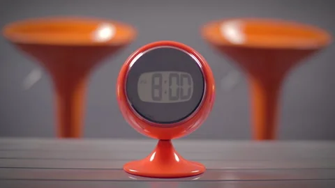 Studio clock with interview chairs and backdrop | Grey / Orange design aesthetic 库存影片 197443663