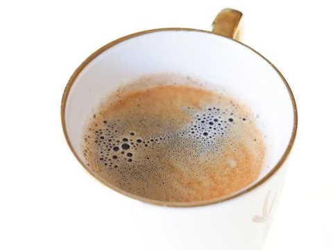Studio close up of isolated coffee cup of black coffee against a white Stock Photos