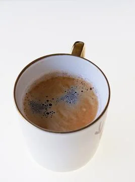 Studio close up of isolated coffee cup of black coffee against a white 스톡 사진