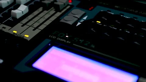 Studio Console with Pink Purple Digital Display Screen Stock Footage 340243180