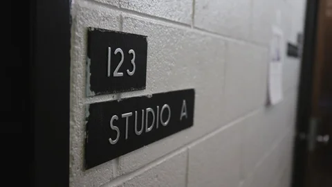 Studio control room hallway name plate. Control A Stock Footage 89502635