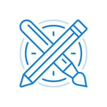 Studio creative design vector line icon. Artistic logo with crossed pencil an Stock Illustration