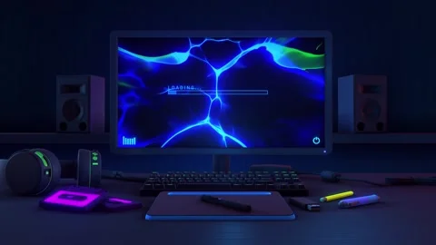 Studio Desk with PC &amp; Accessories Stock Footage 277211096