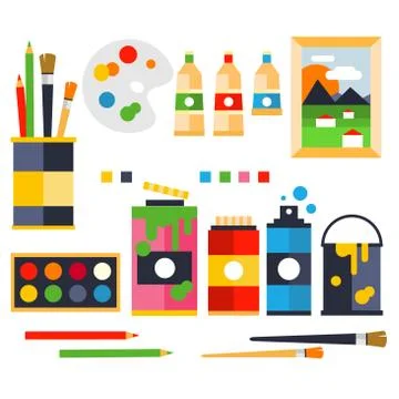 Studio drawing tools to the creative process flat icons set isolated vector Stock Illustration