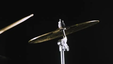 Studio drumkit stick hits cymbal crash Stock Footage 156636483