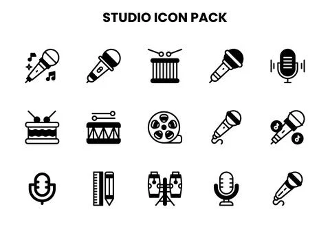 Studio DuoTone Collection Icons Pack Stock Illustration