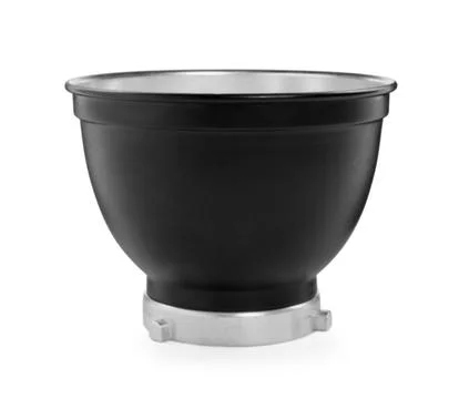 Studio flash light reflector isolated on white. Professional photographer's e Stock Photos