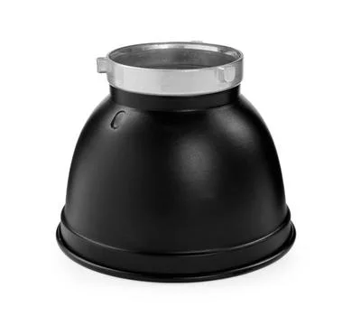 Studio flash light reflector isolated on white. Professional photographer's e Stock Photos