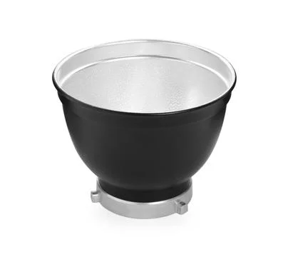 Studio flash light reflector isolated on white. Professional photographer's e Stock Photos