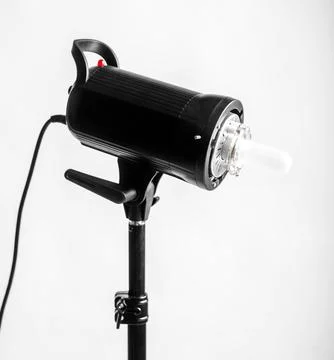 Studio Flash Light on Stand Isolated on Pure White Background Stock Photos