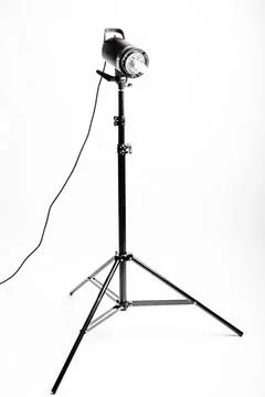 Studio Flash Light on Stand Isolated on Pure White Background Stock Photos