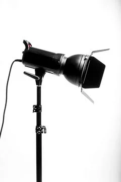 Studio Flash Light on Stand Isolated on Pure White Background Foto stock
