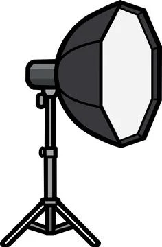 Studio flash with octabox on light stand Иллюстрация