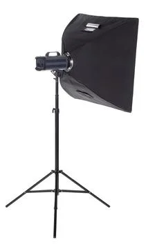 Studio flash with softbox isolated on a white background Stock Photos