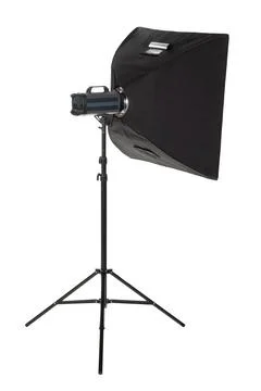 Studio flash with softbox isolated on a white background Stock Photos