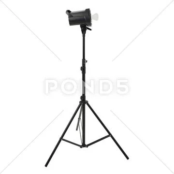 Studio flash on a stand over isolated white background Stock Photos