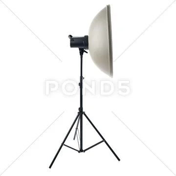Studio flash on a stand over isolated white background Stock Photos