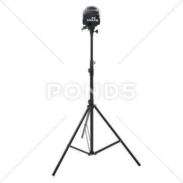 Studio flash on a stand over isolated white background Stock Photos