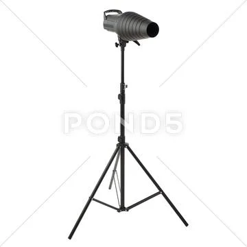 Studio flash on a stand over isolated white background Stock Photos