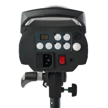 Studio flash on a stand over isolated white background Stock Photos