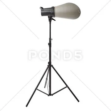 Studio flash on a stand over isolated white background Stock Photos