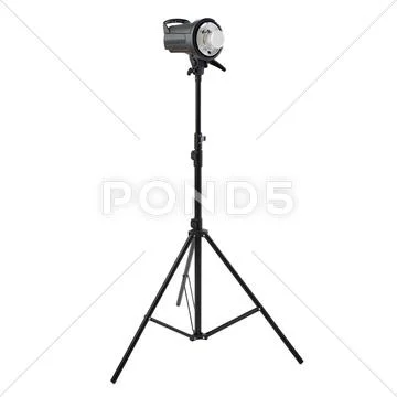 Studio flash on a stand over isolated white background Stock Photos