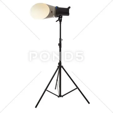 Studio flash on a stand over isolated white background Stock Photos