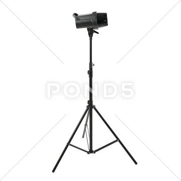 Studio flash on a stand over isolated white background Stock Photos