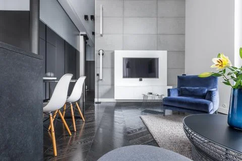 Studio flat with black wardrobe Stock Photos