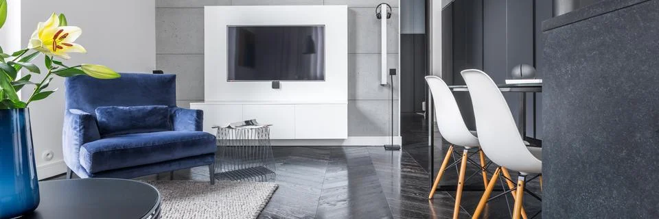 Studio flat with black wardrobe Stock Photos