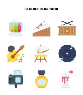 Studio Flat Bundle Icons Pack Stock Illustration