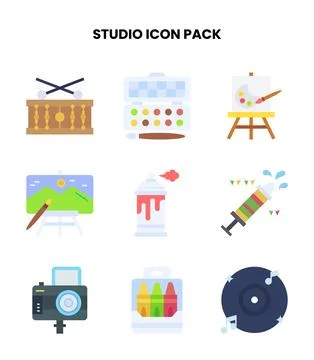 Studio Flat Icons Pack Stock Illustration