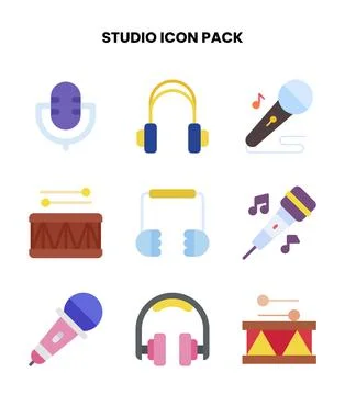 Studio Flat Scalable Icons Pack Stock Illustration