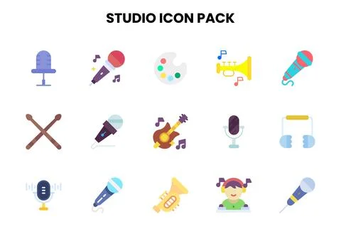 Studio Flat Set Icons Pack Stock Illustration