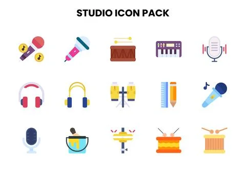 Studio Flat Set Icons Pack Stock-Illustration