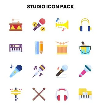 Studio Flat Vector Icons Pack Stock Illustration