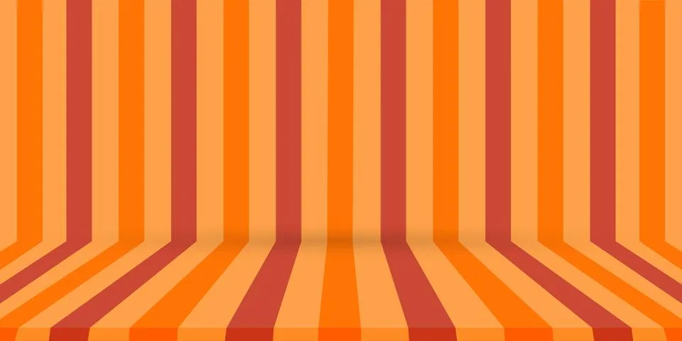 Studio floor and background with perspective stripes in red orange colors. Illustrazione stock