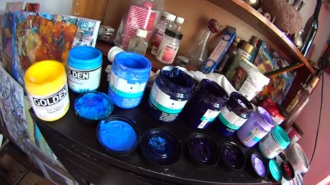 The studio is full of paintings Stock Footage 166469442