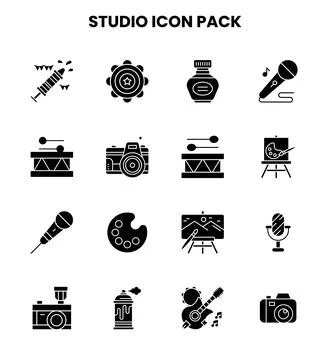 Studio Glyph Set Icons Pack Stock Illustration