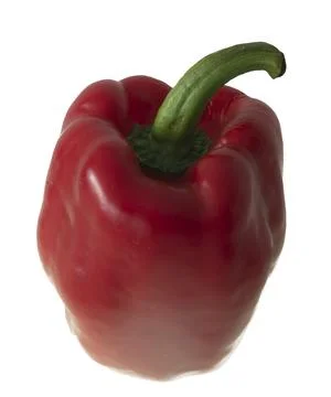 Studio image. .Cut out of the red vegetable bell pepper or capsicum. On a whi Stock Photos
