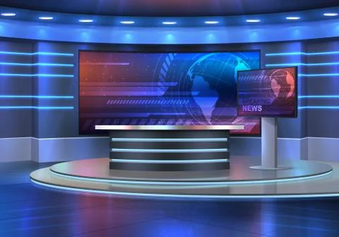 Studio interior for news broadcasting, empty room Illustrazione stock