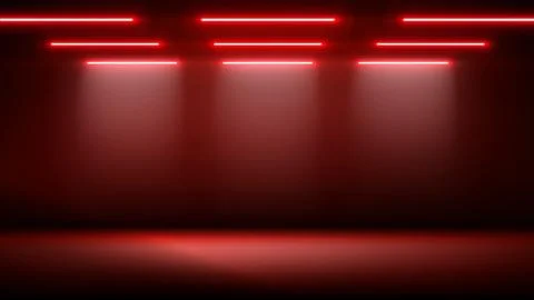 Studio interior, stage neon, led lighting. Rede background for mounting, product Stock Illustration