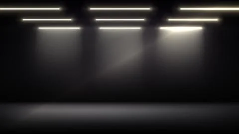 Studio interior, stage neon, led lighting. Dark background, backdrop. Vector Stock Illustration