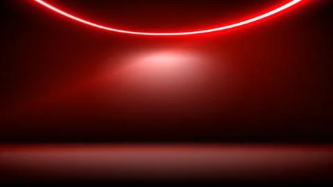 Studio interior, stage with neon, led lighting. Background, backdrop. Modern red Stock Illustration