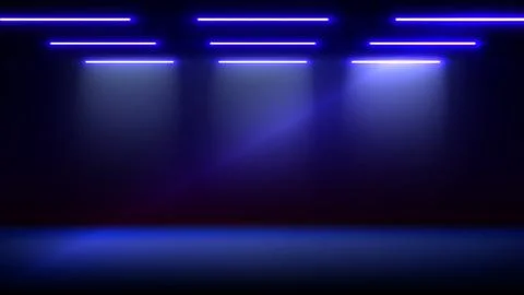 Studio interior, stage with neon, led lighting. Background. Backdrop. Vector Stock Illustration