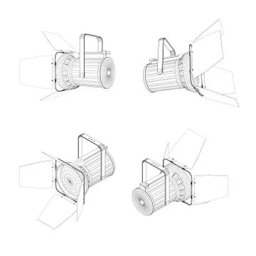 Studio lamp set.  Vector outline illustration. Illustrazione stock