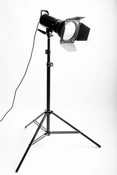 Studio Light with Barn Doors on Stand Isolated on White Background Stock Photos