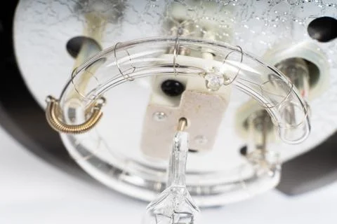 Studio light flash lamp closeup on white background isolated Stock Photos