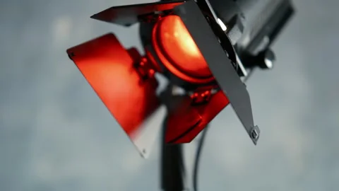 Studio light for video, studio light equipments film movie grey background Stock Footage 304912927